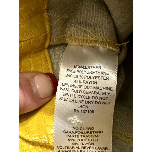 Royalty By Maluma Pants Faux Leather High Waisted Zipper Accents Yellow W 0 NWT - Picture 10 of 10